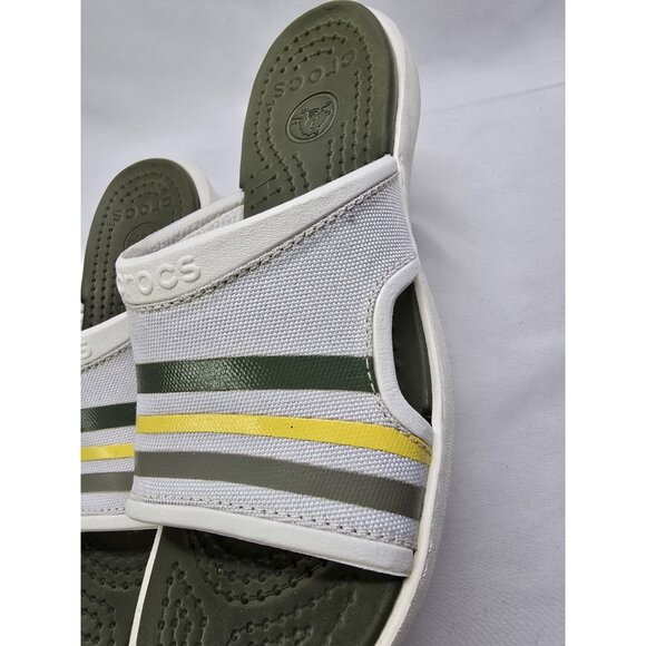 Mens Crocs Slip On Sandals Sobek 9 White/Green Stripes Canvas Slide Sandals - Picture 6 of 13
